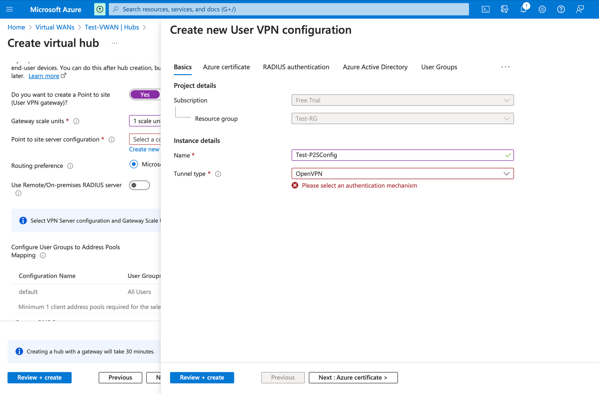 Setup Azure Virtual WAN - P2S OpenVPN with AD Integration