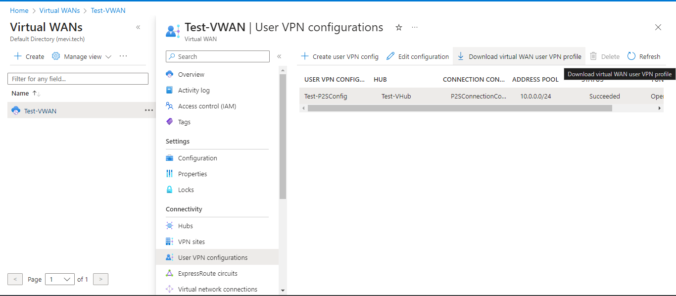 Setup Azure Virtual WAN - P2S OpenVPN with AD Integration